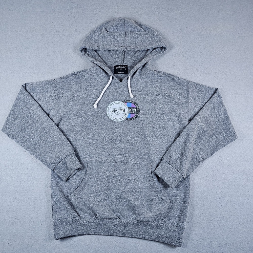 Stussy Hoodie Womens Extra Small Gray Graphic Fleece Pullover Laguna Beach Rasta